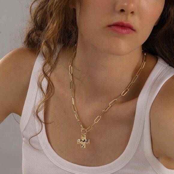 Chunky Cross Necklace Gold Silver Layered Statement Pendant Jewelry - Picture 9 of 9